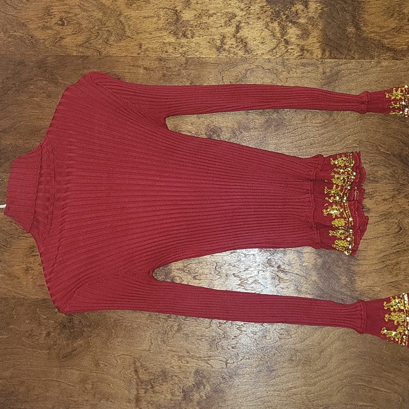 Silk Blend Ribbed Top w/ gold accents S - Picture 2 of 8